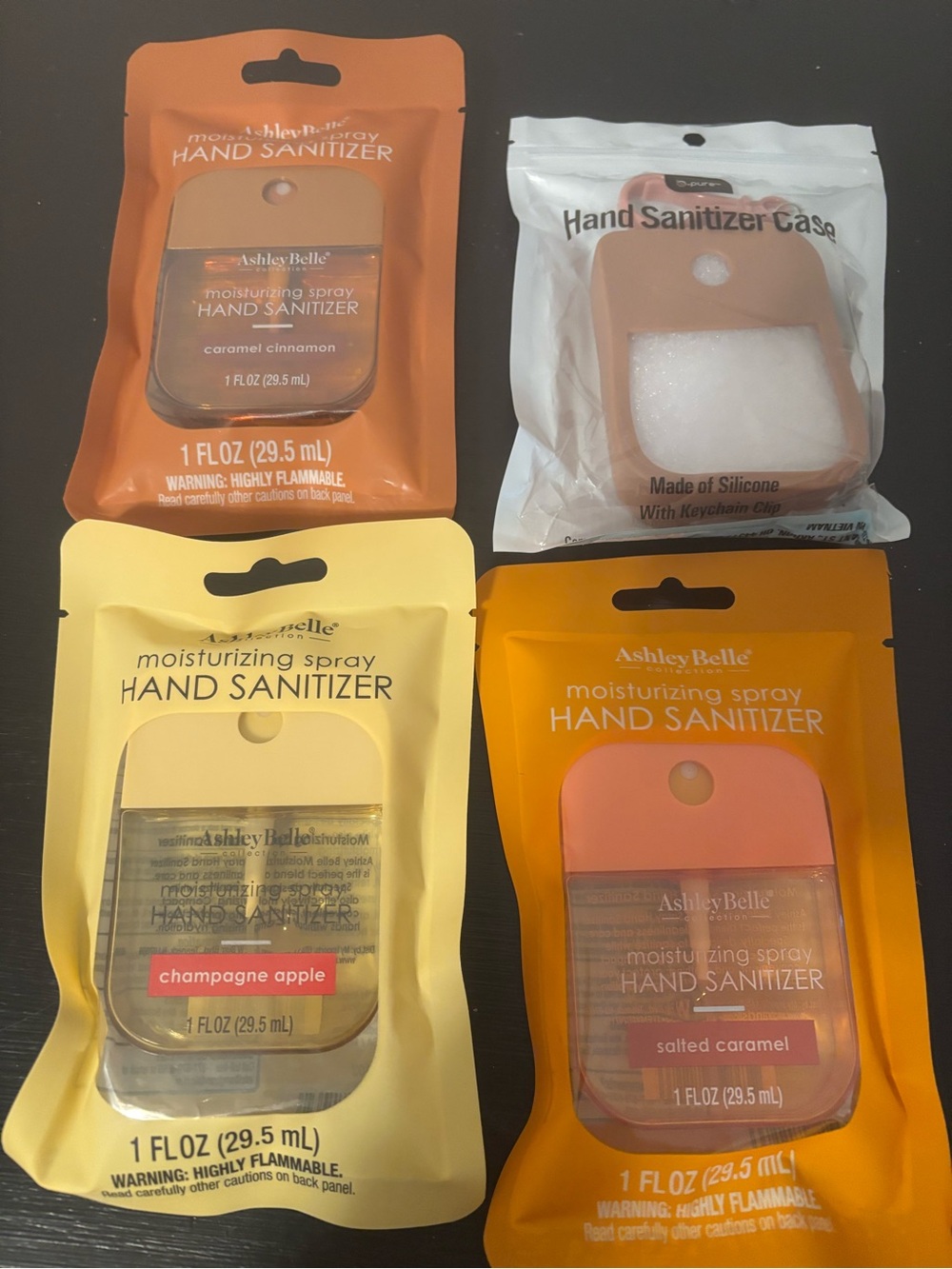 Ashley Belle Moisturizing Spray Hand Sanitizer 4 pack with case fall caramel
